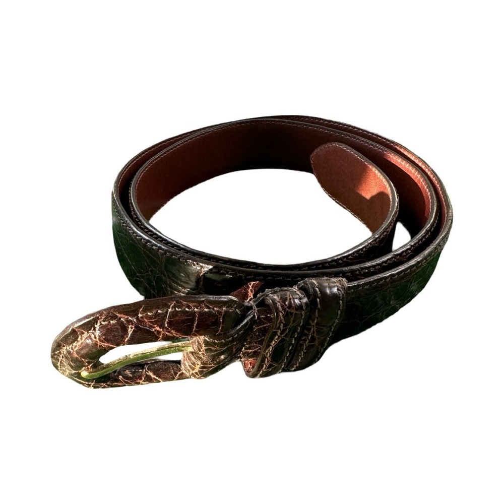 Bespoke Deep Brown Genuine Caiman Crocodile Mens Belt Size 34 US NWOT